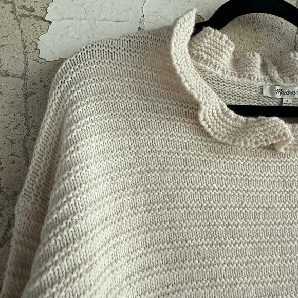 Madewell Sweater Ruffle Neck Pullover Merino Wool Blend Cream Ivory Knit Top S - Picture 3 of 8